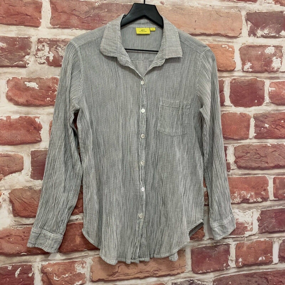 Anthropologie Roller Rabbit Top Womens Small Gray White Pinstriped Casual Shirt - Picture 2 of 9